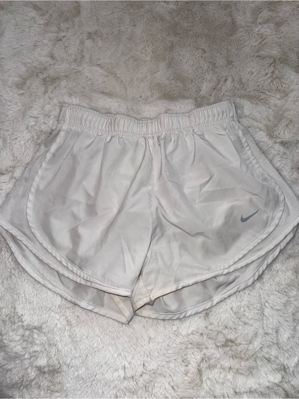 Nike Women's White Athletic Running Shorts with Silver Swoosh